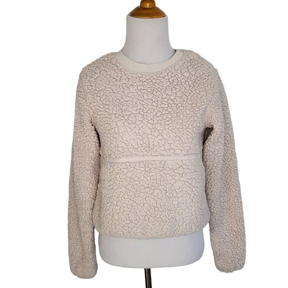 PrAna Polar Escape Sweatshirt Cropped Teddy Bear Cream Reversible Women Small - Picture 2 of 13